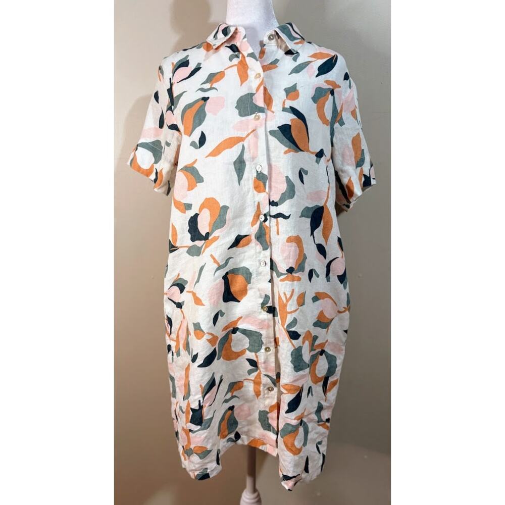 Rachel Zoe Shirt Dress Small White Floral Linen Excellent Button Front‎